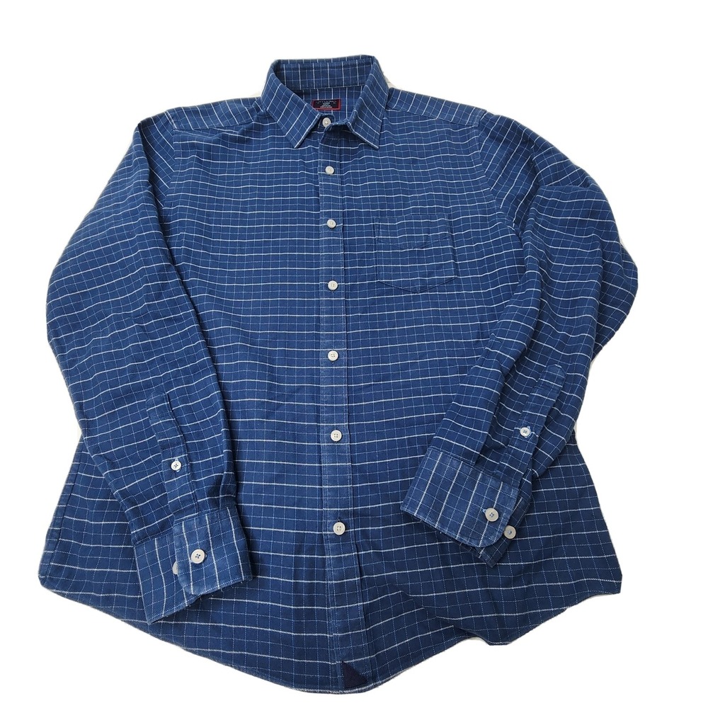 UNTUCKit Shirt Adult Large Slim Fit Flannel Blue Plaid 100% Cotton Mens Michelot